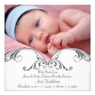 Silver White Baby Girl Photo Birth Announcement