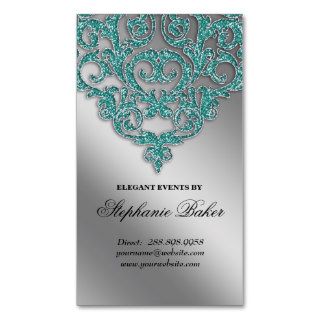 Wedding Planner Jewelry Damask Silver Sparkle Teal Business Card Templates