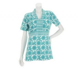 Liz Claiborne New York Short Sleeve Mixed Print Knit Tunic —