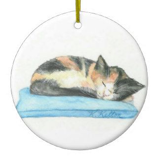 Sleeping Calico Kitten Christmas Ornament