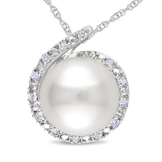 Miadora 10k White Gold FW Pearl and Diamond Necklace (8 8.5 mm) Miadora Pearl Necklaces