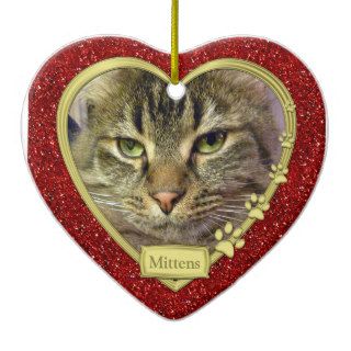 Pet Cat Memorial Photo Christmas Ornament   heart