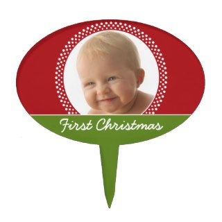 Baby's First Christmas Photo Frame   Red and Green Cake Toppers