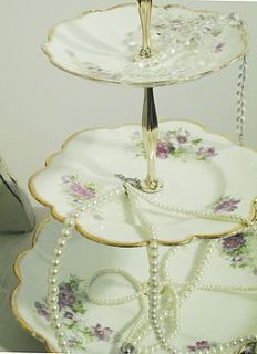 violet vintage three tier cake stand by teacup candles