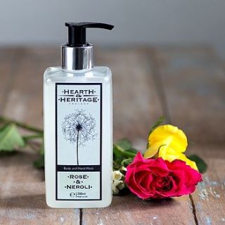 rose and neroli body and hand wash by hearth & heritage scented candles