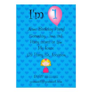 1st Birthday princess blue hearts Invitation