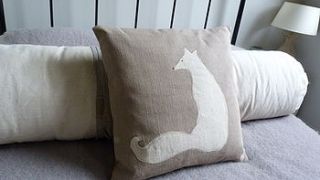 hand printed sitting fox cushion by helkatdesign