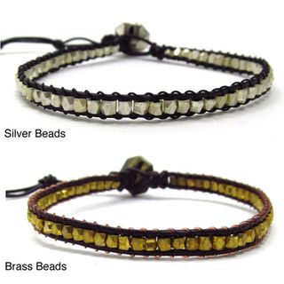 Silver or Brass Bead Triple Wrap Leather Bracelet (Thailand) Bracelets