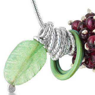 silver berries pendant with green leaf by alison macleod