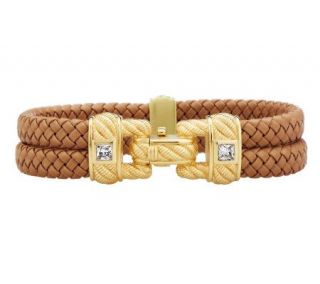 Judith Ripka Sterling/14K Gold Clad Braided Double Row Bracelet —