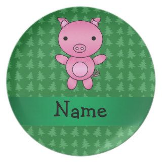 Personalized name pig green christmas trees plates