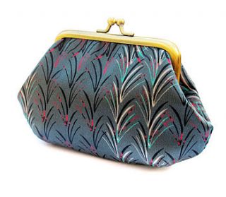 feather print metal clasp purse by bleuet textiles