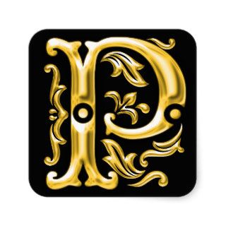 Initial P Capital Letter Monogram Sticker in Gold