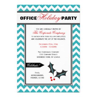 Red & Teal Chevron Office Holiday Party Invitation
