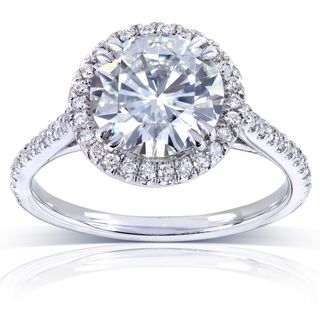 Annello 14k White Gold 8 mm Moissanite and 1/4ct TDW Diamond Engagement Ring (G H, I1 I2) Annello Women's Moissanite Rings