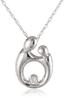 Duragold 14k White Gold Diamond Accent Polished Mother and Child Pendant Necklace, 18" Jewelry