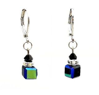 Earrings   E252   Crystal Cube ~ Jet AB (Black Irridescent) Jewelry