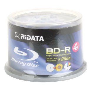 Ritek Ridata Blu Ray (BD R) White Inkjet Hub Printable 4X BD R Media 25GB 50 Pack in Cake Box (BDR 254 RDIWN CB50) Electronics