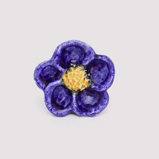 ceramic van gogh blue flower knob by trinca ferro