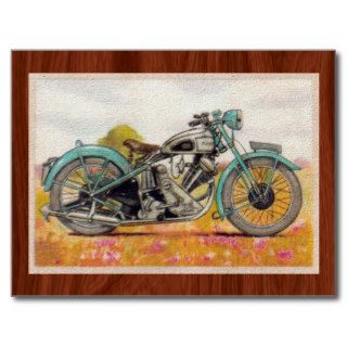 Vintage Aqua Blue Motorcycle Print Postcards