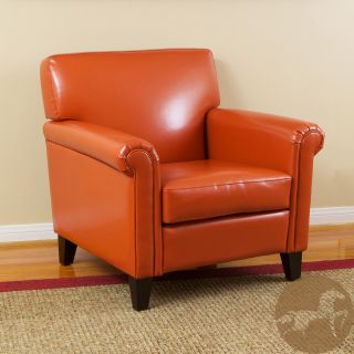 Christopher Knight Home Rolled Arm Leather Burnt Orange Club Chair