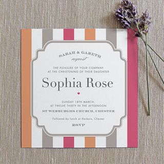 personalised stripy christening invitations by project pretty