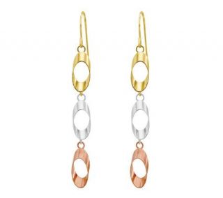 Tri Color Circle Drop Dangle Earrings, 14K Gold —