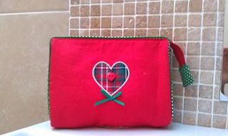 linen cosmetic bag with applique heart by french grey interiors