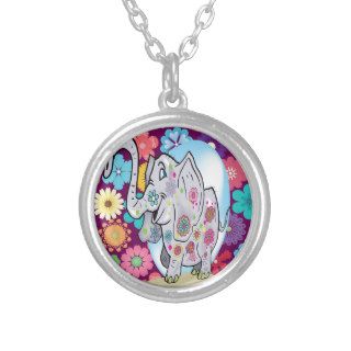 Cute Hippie Elephant with Colorful Flowers Personalized Necklace