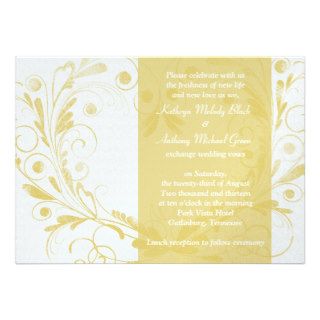 White Gold Vintage Floral Heart Wedding Invitation