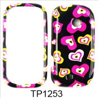For LG Cosmos 2 VN251 Case Cover   Multi Funky Hearts on Black TP1253 Cell Phones & Accessories