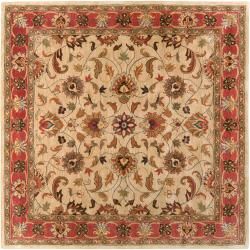 Hand tufted Siwalik Beige/red Traditional Border Wool Rug (6 Square)