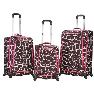 Rockland Deluxe Pink Giraffe 3 piece Spinner Upright Luggage Set