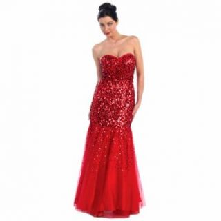 Luxury Divas Red Sequin Sweetheart Top Formal Gown W/Layered Bottom Dresses