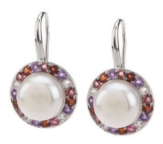 Honora Cultured Pearl 9.5mm Button & Multi Gemstone Earrings —