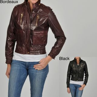Knoles   Carter Womens ZigZag Placket Pleated Leather Jacket