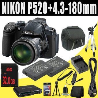 Nikon COOLPIX P520 18.1 MP Digital Camera with 42x Zoom (Dark Grey) + TWO EN EL5 Replacement Lithium Ion Battery�w/ External Rapid Charger + 32GB SDHC Class 10 Memory Card + Mini HDMI Cable + Carrying Case + Full Size Tripod + SDHC Card USB Reader + Memory