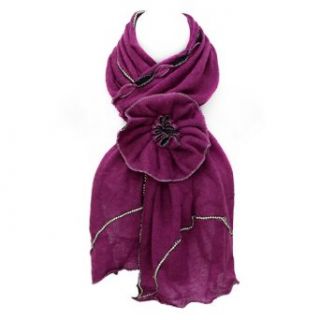 Beautiful Hand Crafted Flower Corsage Decorated Cold Weather Fashion Scarf Pink Fashion Scarves