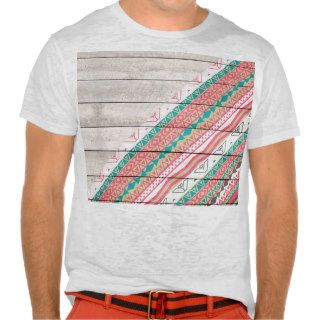 Andes Tribal Aztec Coral Teal Chevron Wood Pattern Tee Shirts