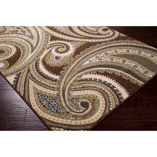 Meticulously Woven Contemporary Brown/green Paisley Floral Folkestone Rug (710x10)