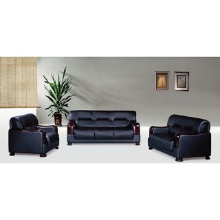 Pearland 3 piece Black Leather Sofa Set