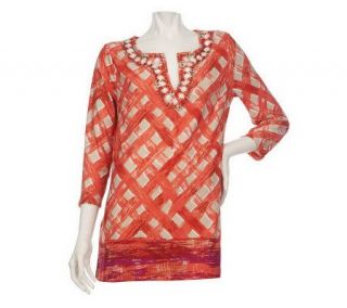 Kelly by Clinton Kelly Border Print Tunic with Bead Detail —