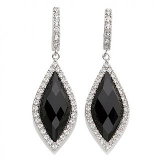 Sally C Treasures Onyx and White Topaz Sterling Silver Drop Earrings