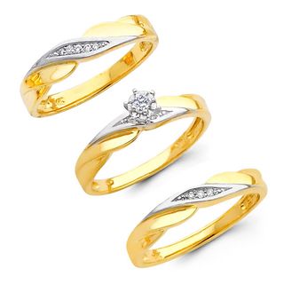 14k Yellow Gold 1/10ct TDW His and Hers Matching Diamond Ring Set (H I, I1) Bridal Sets