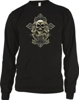 Skulls Cross and Motorcycle Engine Mens Thermal Shirt, Brotherhood Of Bikers Mens Long Sleeve Thermal Clothing