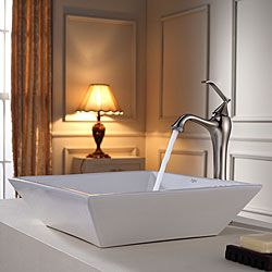 Kraus Bathroom Combo Set White Square Ceramic Vessel Sink/faucet