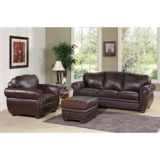Abbyson Living Richfield Premium Top grain Leather Sofa, Armchair, And Ottoman Set
