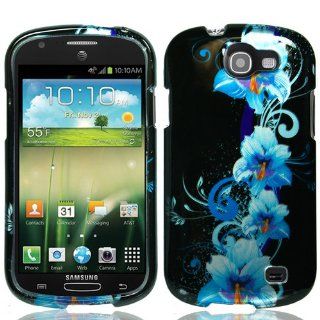 p2s88 Black with Blue Hawaiian Flower Snap on Crystal Hard Skin Phone Cover Case for Samsung Galaxy Express I437 Cell Phones & Accessories