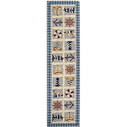 Hand hooked Sailor Ivory Wool Runner (26 X 10)