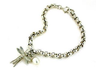 silver dragonfly and pearl bracelet by will bishop jewellery design